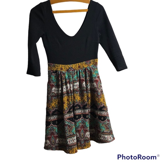 Maeve Anthropologie Dress Black w/Paisley Skirt - Picture 1 of 5